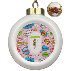 Woman Superhero Ceramic Ball Ornaments - Poinsettia Garland (Personalized)