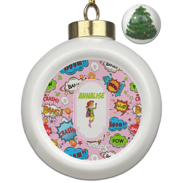 Custom Woman Superhero Ceramic Ball Ornament - Christmas Tree (Personalized)