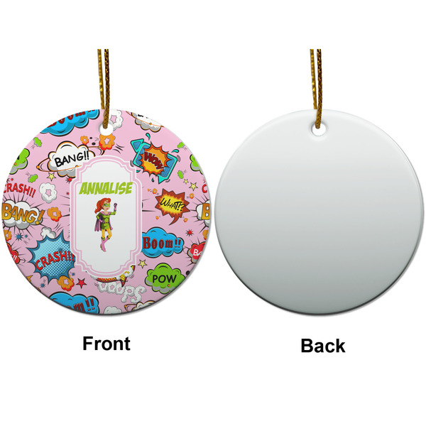 Woman Superhero Ceramic Flat Ornament - Circle Front & Back (APPROVAL)