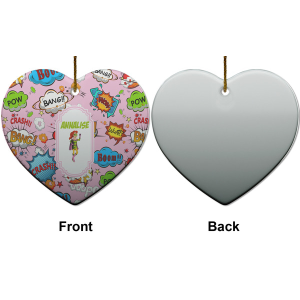 Woman Superhero Ceramic Flat Ornament - Heart Front & Back (APPROVAL)