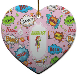 Woman Superhero Heart Ceramic Ornament w/ Name or Text