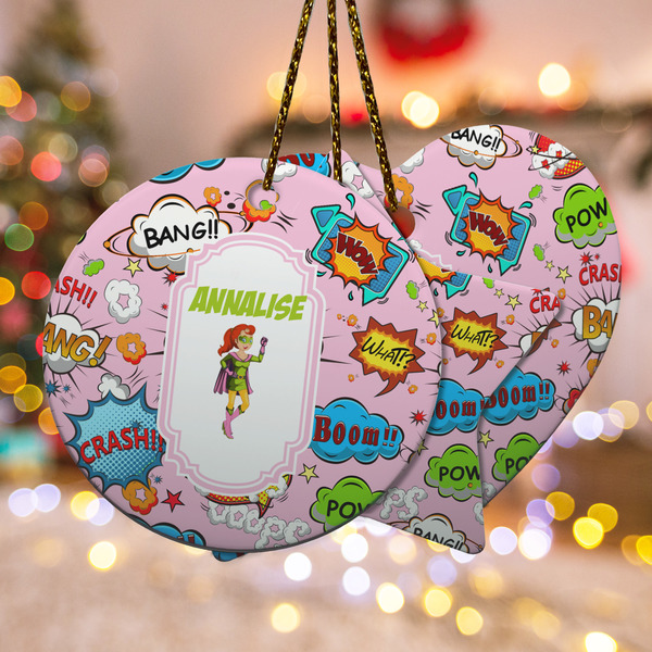 Custom Woman Superhero Ceramic Ornament w/ Name or Text