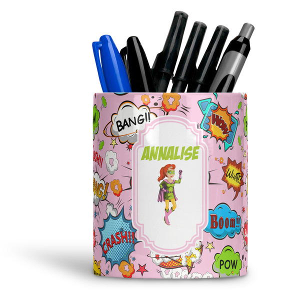 Custom Woman Superhero Ceramic Pen Holder