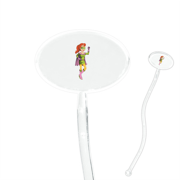 Custom Woman Superhero 7" Oval Plastic Stir Sticks - Clear