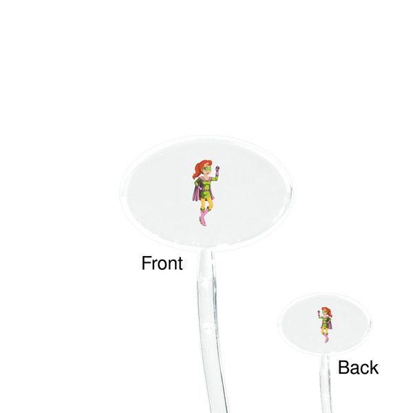 Woman Superhero Clear Plastic 7" Stir Stick - Oval - Front & Back