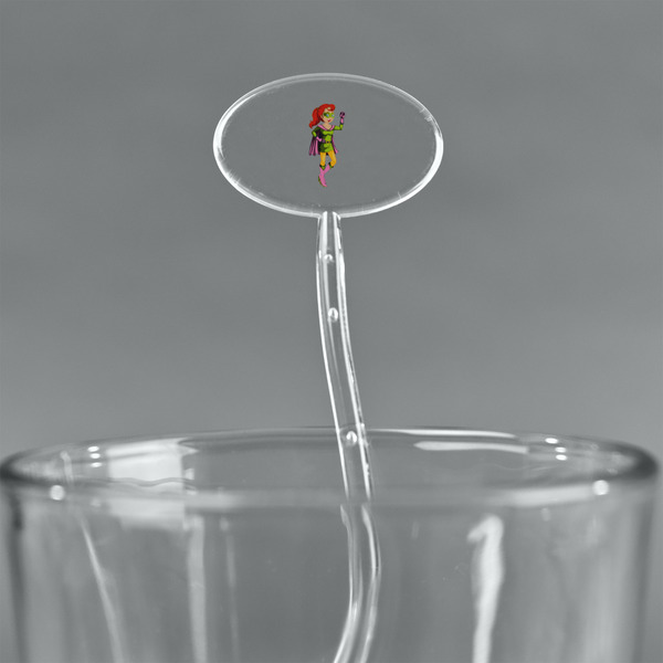 Woman Superhero Clear Plastic 7" Stir Stick - Oval - Main