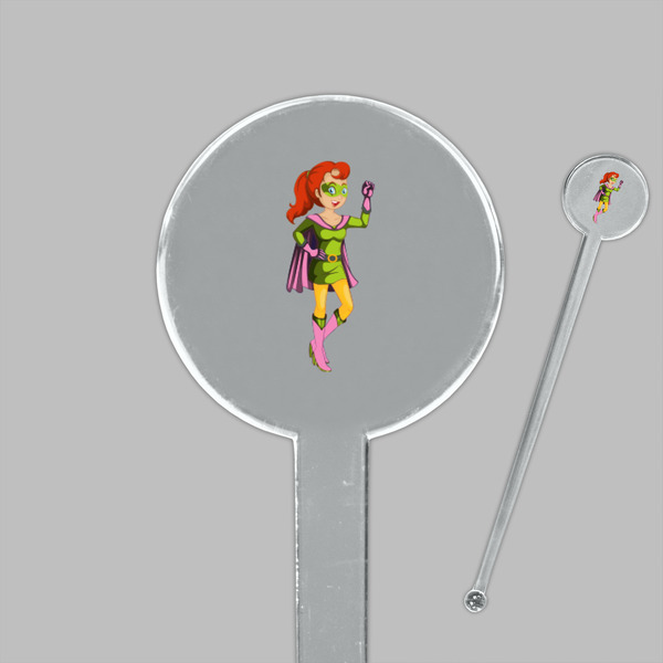 Woman Superhero Clear Plastic 7" Stir Stick - Round - Closeup