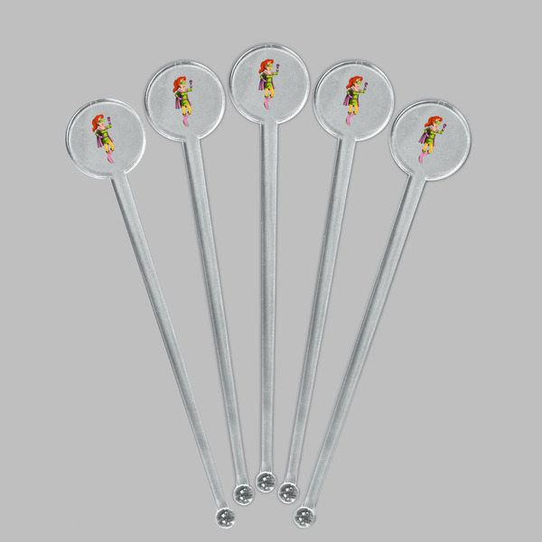 Woman Superhero Clear Plastic 7" Stir Stick - Round - Fan View