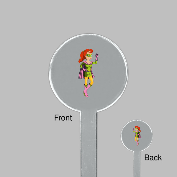 Woman Superhero Clear Plastic 7" Stir Stick - Round - Front & Back