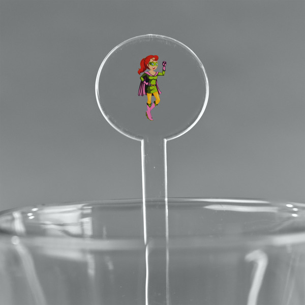 Custom Woman Superhero 7" Round Plastic Stir Sticks - Clear