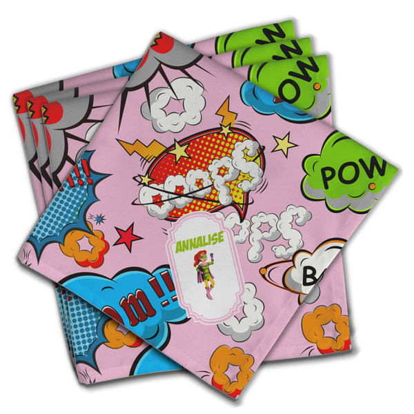 Woman Superhero Cloth Napkins - Personalized Dinner (PARENT MAIN Set of 4)