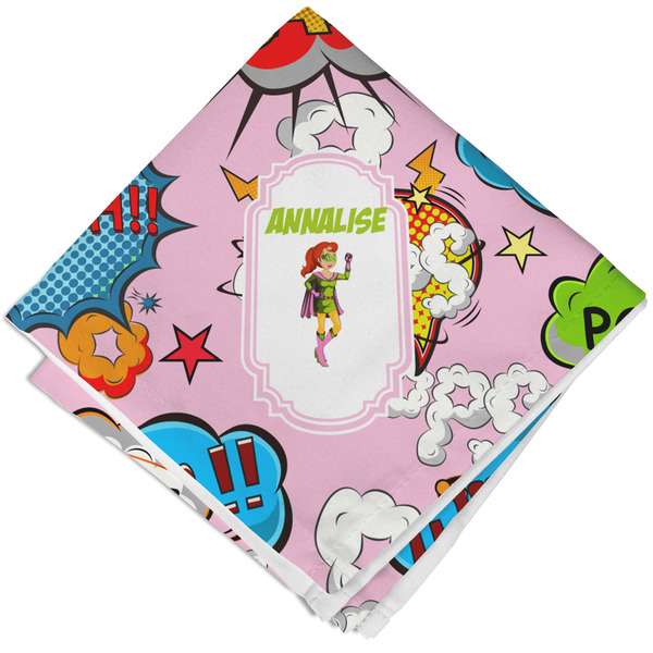 Custom Woman Superhero Cloth Cocktail Napkin - Single w/ Name or Text