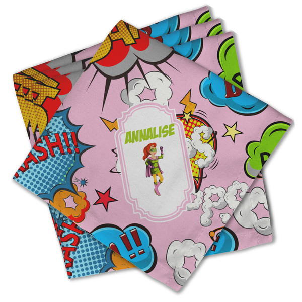Woman Superhero Cloth Napkins - Personalized Lunch (PARENT MAIN Set of 4)