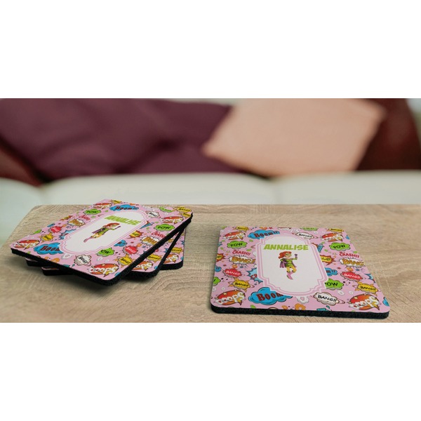 Woman Superhero Coaster Rubber Back - On Coffee Table