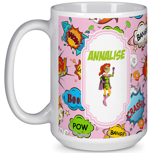 Custom Woman Superhero 15 Oz Coffee Mug - White (Personalized)