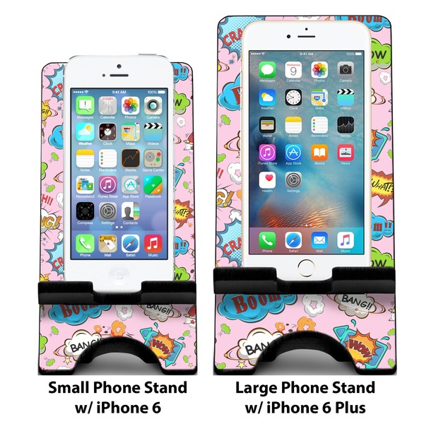 Woman Superhero Compare Phone Stand Sizes - with iPhones