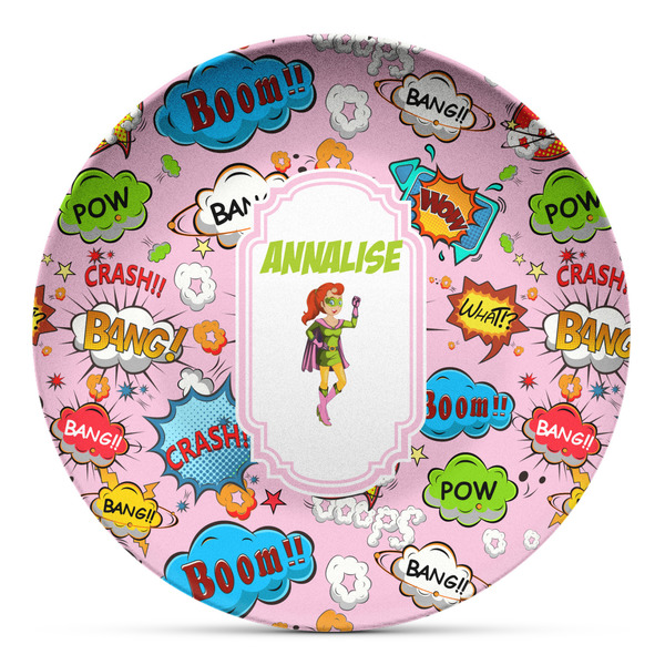 Custom Woman Superhero Microwave Safe Plastic Plate - Composite Polymer (Personalized)