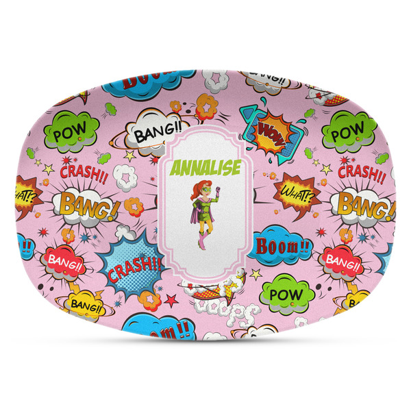 Custom Woman Superhero Plastic Platter - Microwave & Oven Safe Composite Polymer (Personalized)