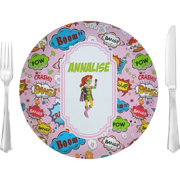 Custom Woman Superhero Glass Lunch / Dinner Plate 10" (Personalized)