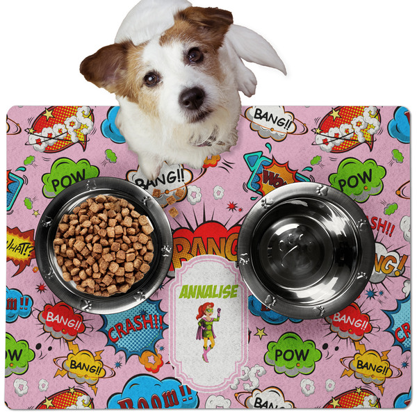 Woman Superhero Dog Food Mat - Medium LIFESTYLE