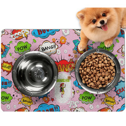 Woman Superhero Dog Food Mat - Small w/ Name or Text