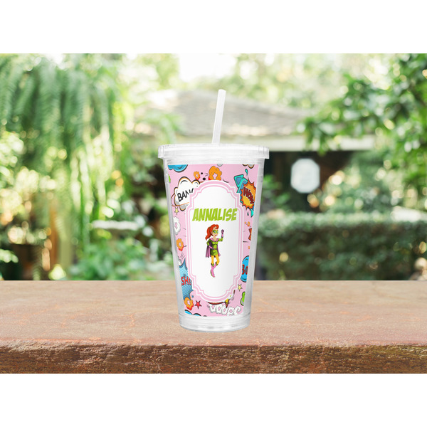 Woman Superhero Double Wall Tumbler with Straw Lifestyle