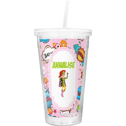 Woman Superhero Double Wall Tumbler with Straw (Personalized)