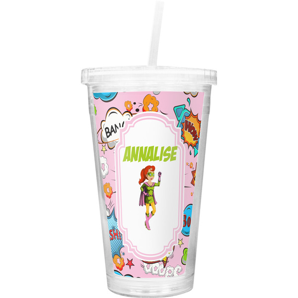 Custom Woman Superhero Double Wall Tumbler with Straw (Personalized)