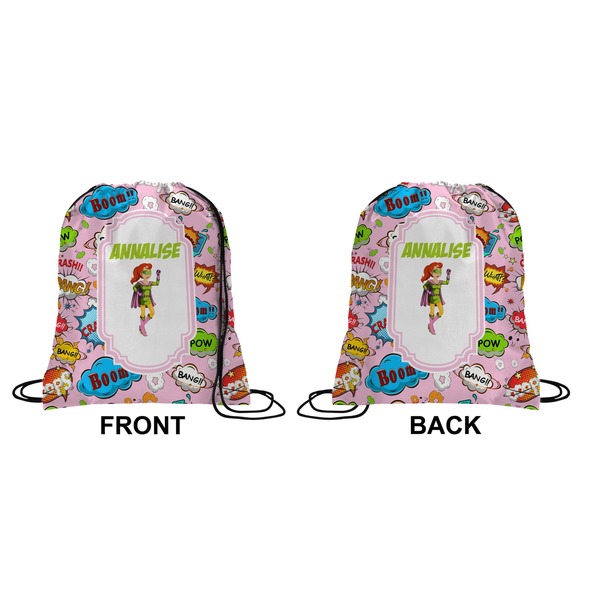 Woman Superhero Drawstring Backpack Front & Back Medium