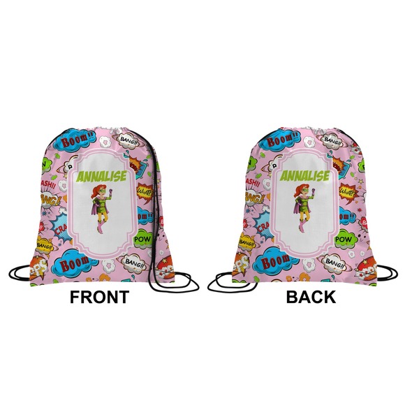 Woman Superhero Drawstring Backpack Front & Back Small