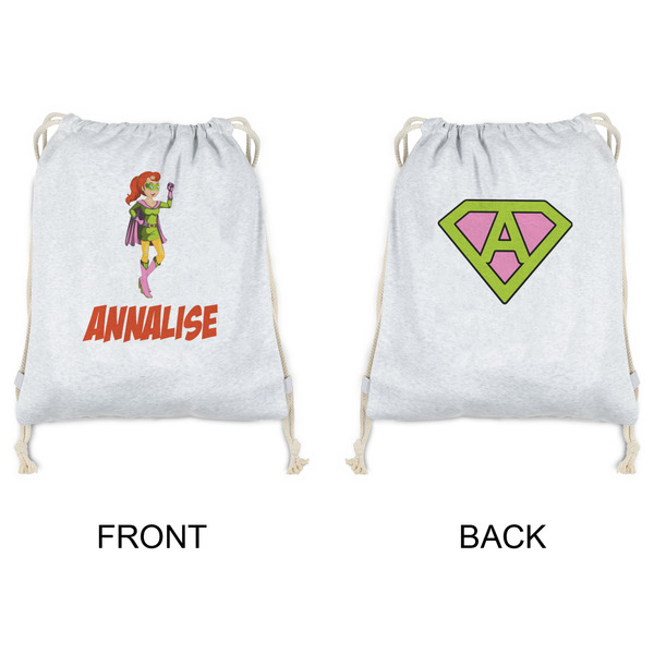 Woman Superhero Drawstring Backpacks - Sweatshirt Fleece - Double Sided - APPROVAL
