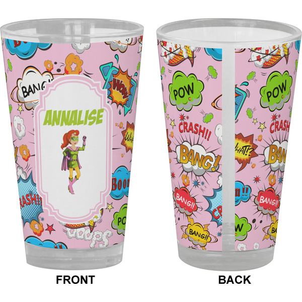 Woman Superhero Pint Glass - Full Color - Front & Back Views