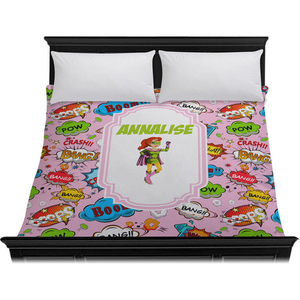 Woman Superhero Duvet Cover - King - On Bed - No Prop