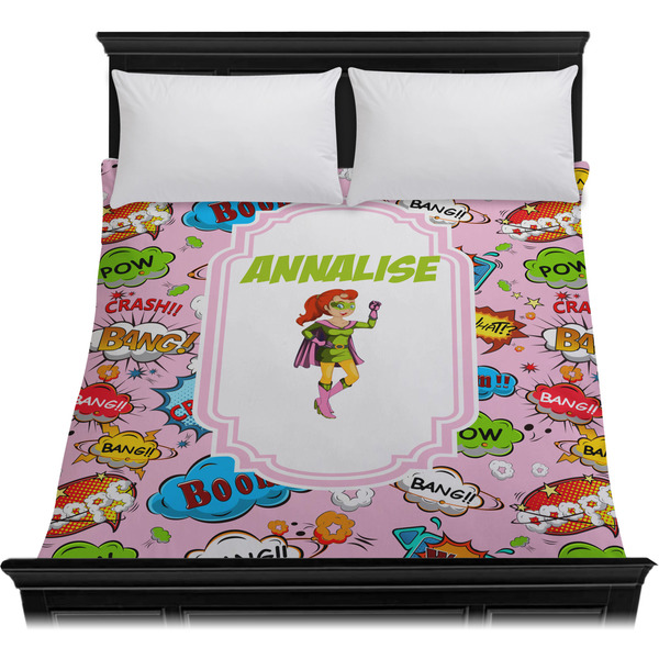 Woman Superhero Duvet Cover - Queen - On Bed - No Prop