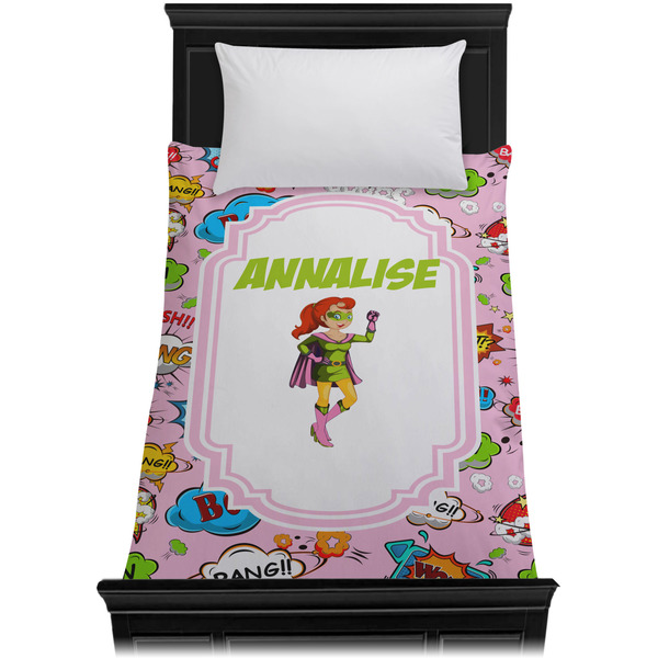 Woman Superhero Duvet Cover - Twin - On Bed - No Prop