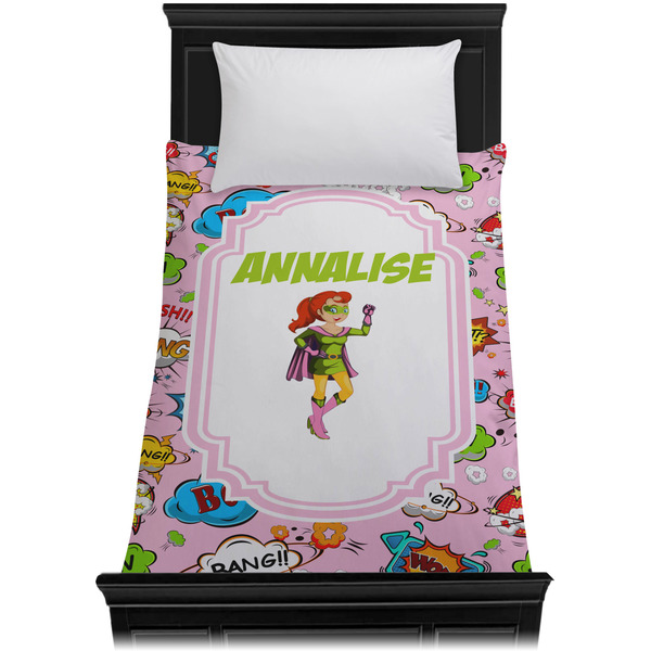 Woman Superhero Duvet Cover - Twin XL - On Bed - No Prop
