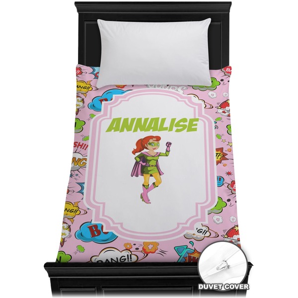 Custom Woman Superhero Duvet Cover - Twin (Personalized)