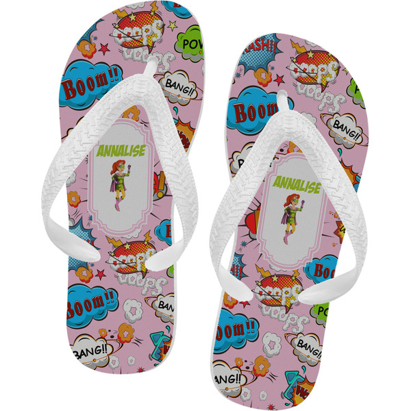 Custom Woman Superhero Flip Flops - Large (Personalized)