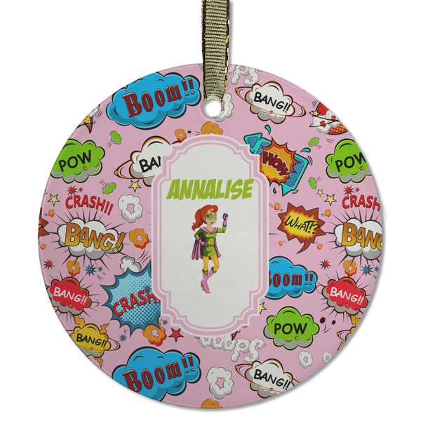 Woman Superhero Frosted Glass Ornament - Round