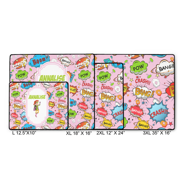 Woman Superhero Gaming Mats - SIZE CHART
