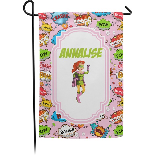 Custom Woman Superhero Small Garden Flag - Double Sided w/ Name or Text