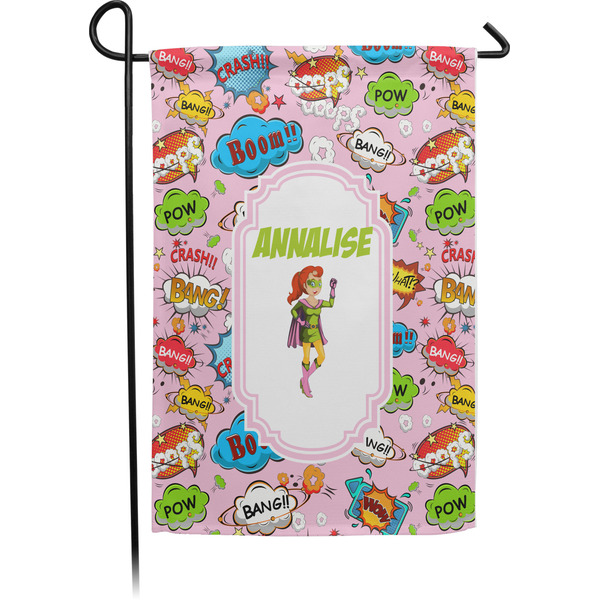 Custom Woman Superhero Small Garden Flag - Single Sided w/ Name or Text