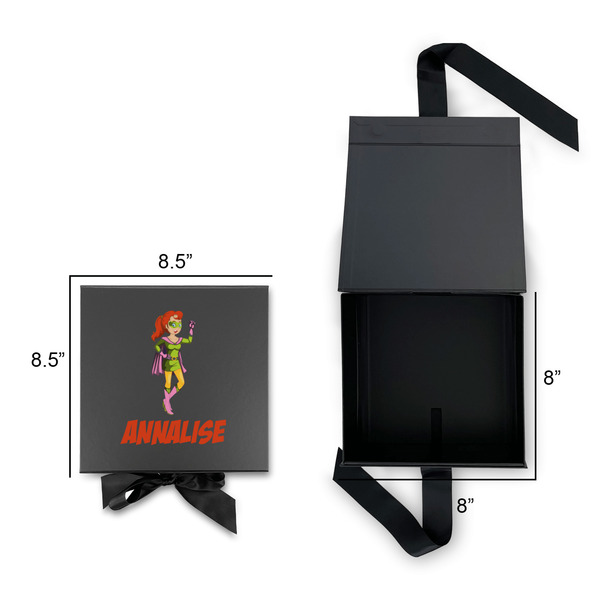 Woman Superhero Gift Boxes with Magnetic Lid - Black - Open & Closed