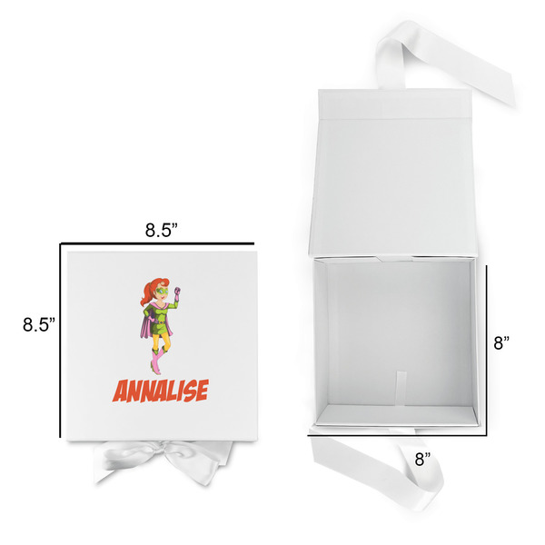 Woman Superhero Gift Boxes with Magnetic Lid - White - Open & Closed