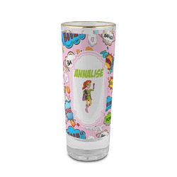 Woman Superhero 2 oz Shot Glass - Glass with Gold Rim (Personalized)