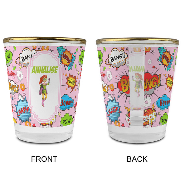 Woman Superhero Glass Shot Glass - with gold rim - APPROVAL