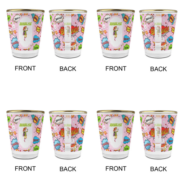 Woman Superhero Glass Shot Glass - with gold rim - Set of 4 - APPROVAL