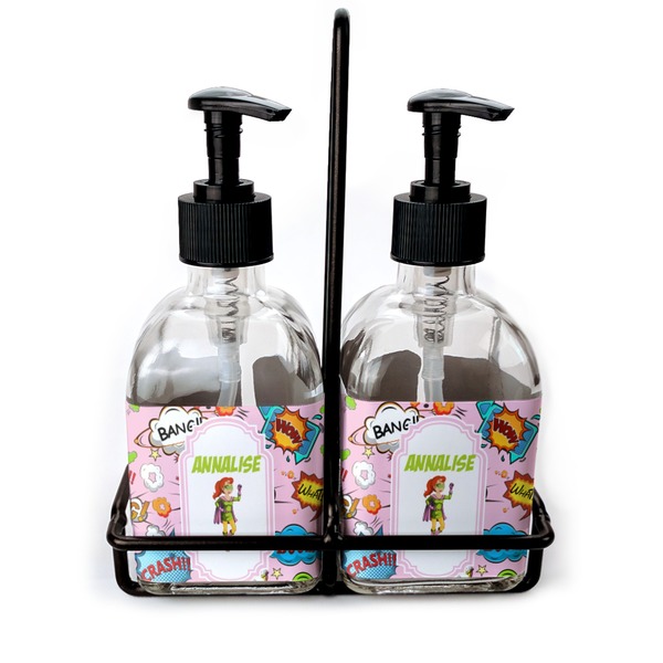 Custom Woman Superhero Glass Soap & Lotion Bottle Set (Personalized)