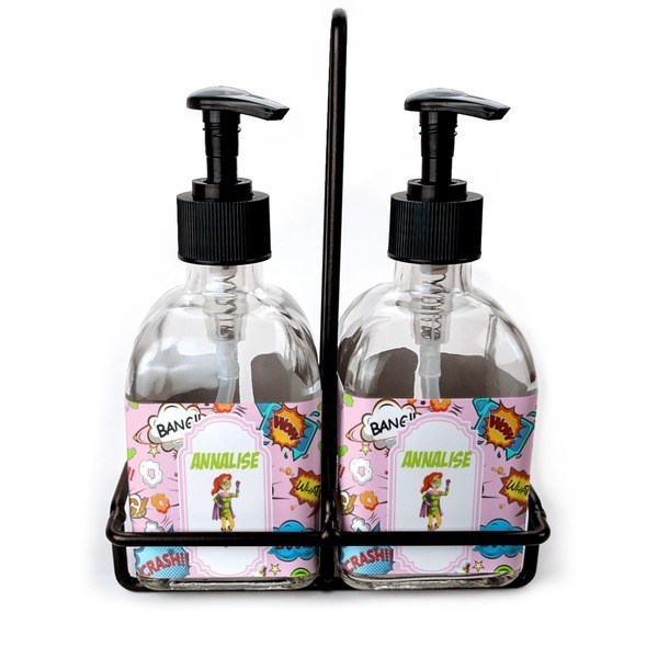 Custom Woman Superhero Glass Soap & Lotion Bottles (Personalized)