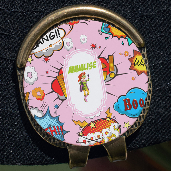 Woman Superhero Golf Ball Marker Hat Clip - Gold - Close Up